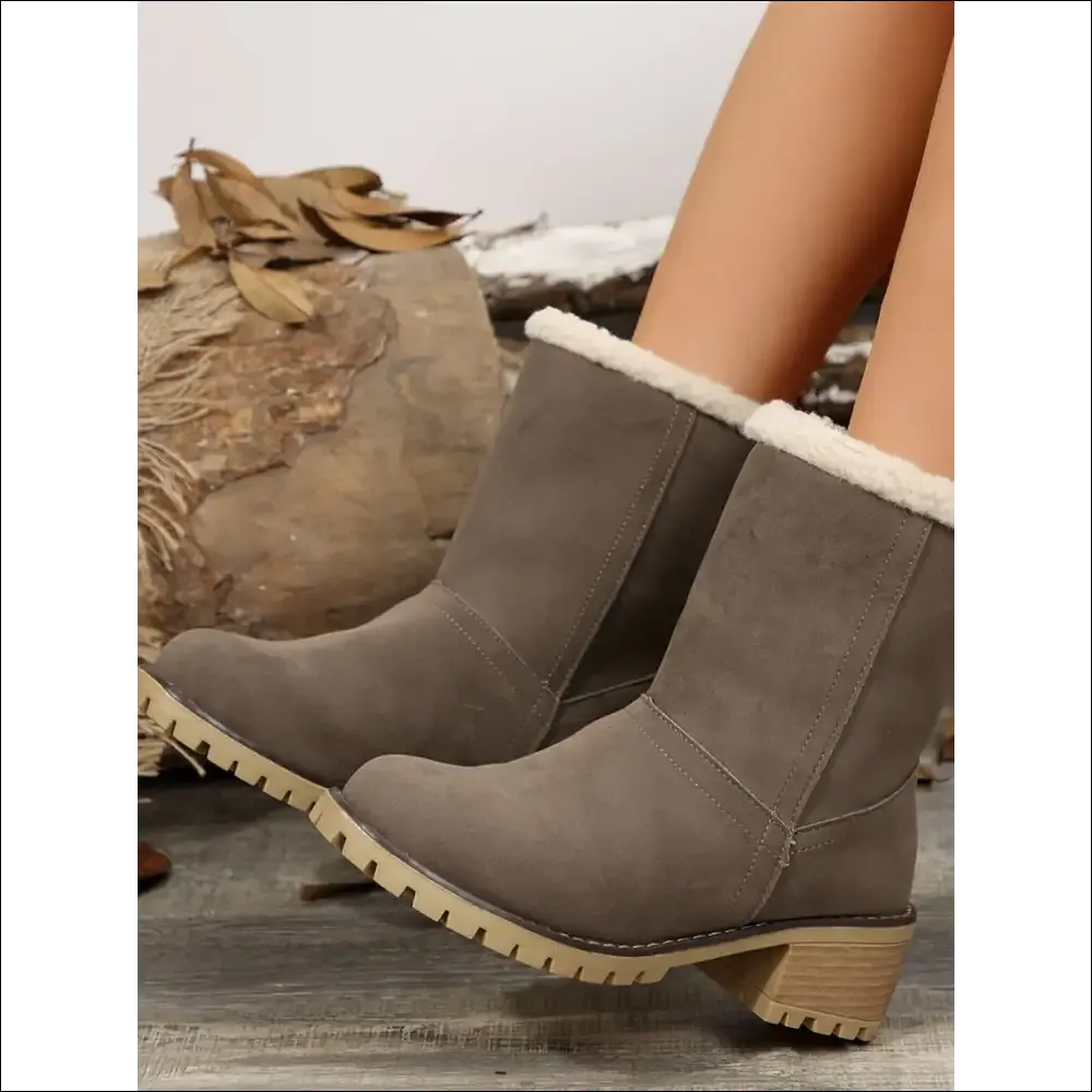 Snuggly Thermal Fuzzy Block Heel Boots