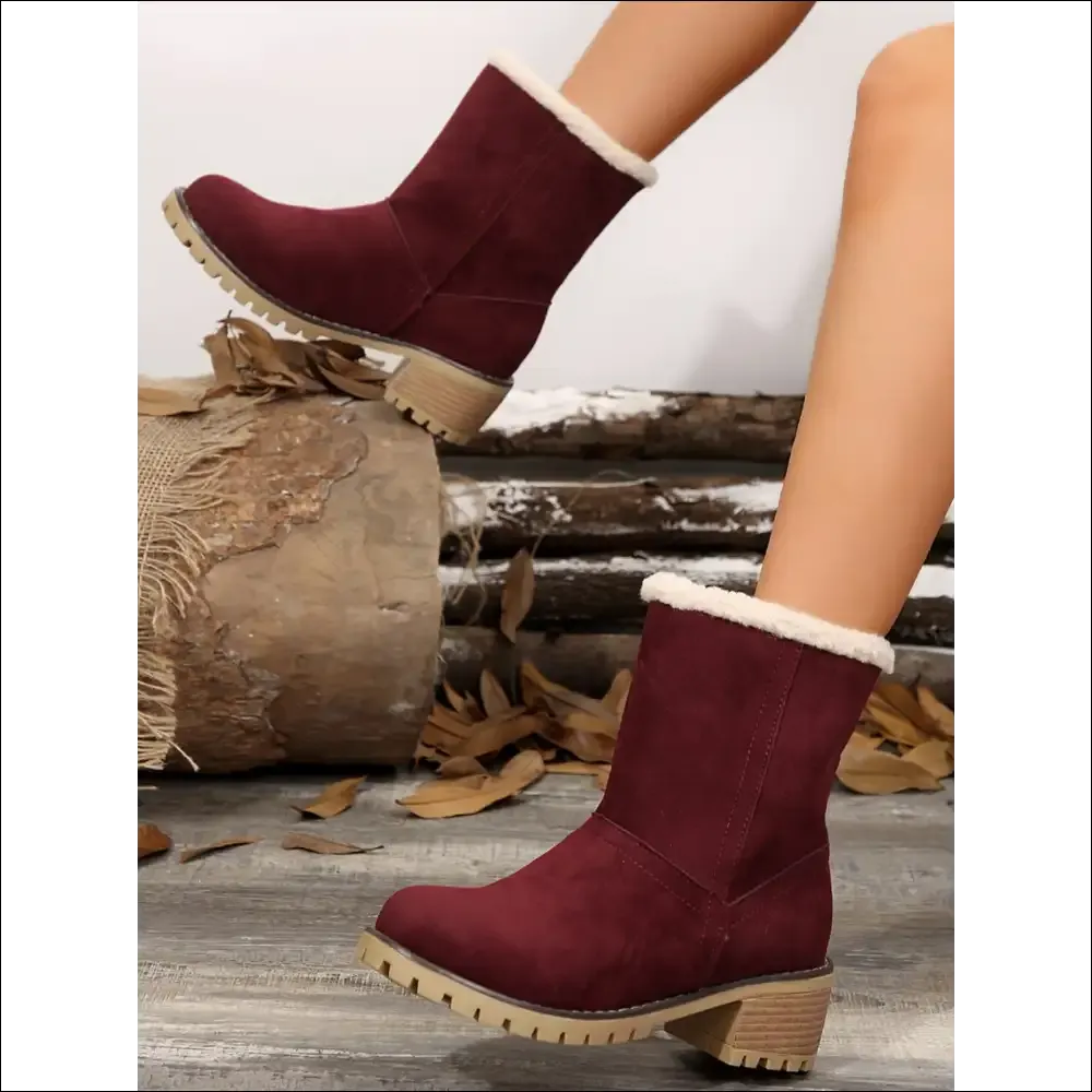 Snuggly Thermal Fuzzy Block Heel Boots