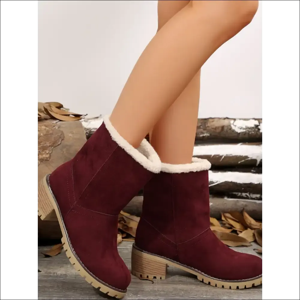 Snuggly Thermal Fuzzy Block Heel Boots