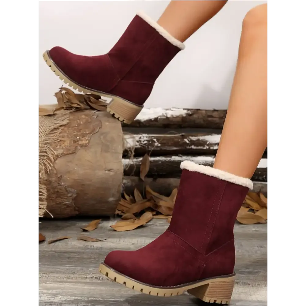 Snuggly Thermal Fuzzy Block Heel Boots