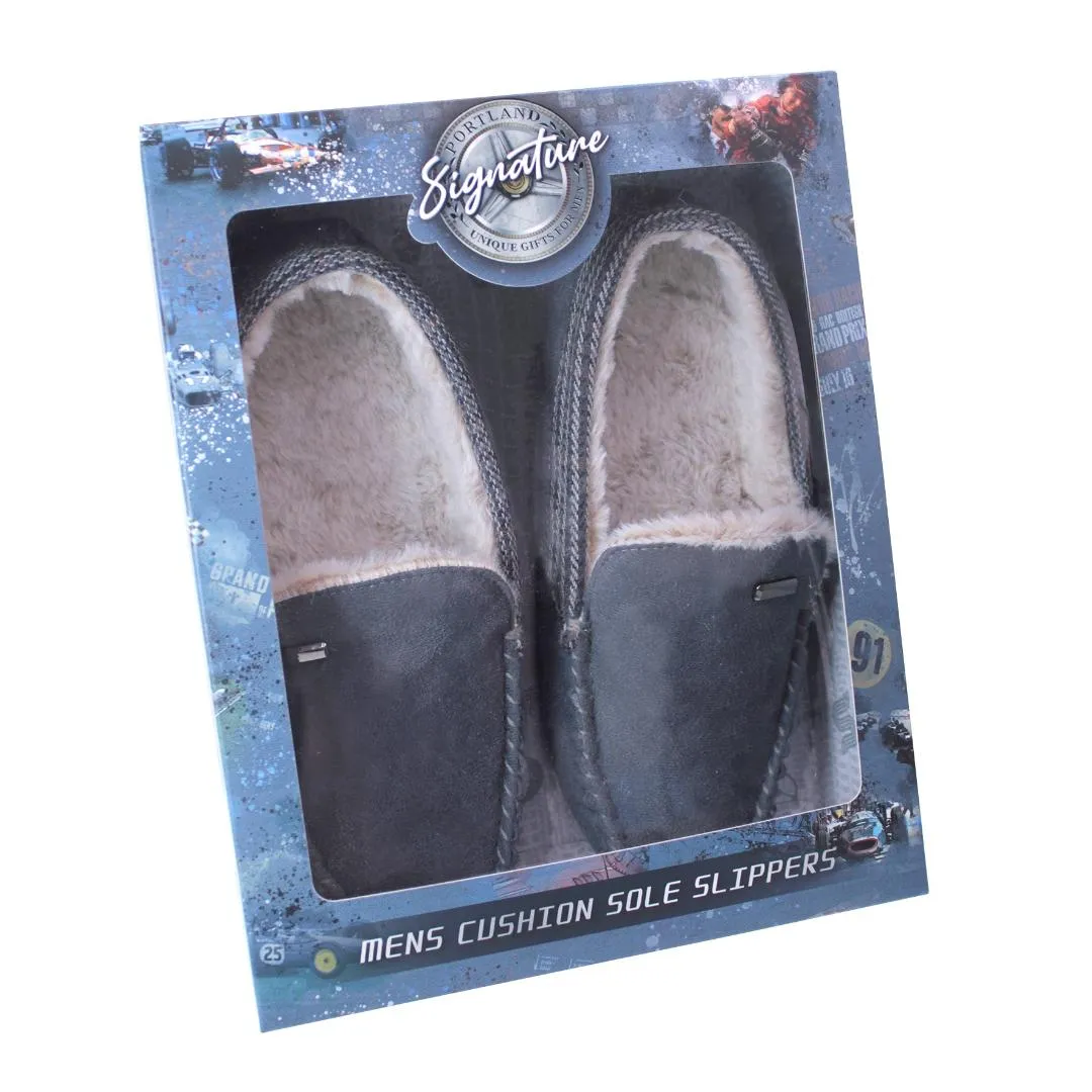 Something Special Gifts Mens Luxury Mocassin Slippers - Steel