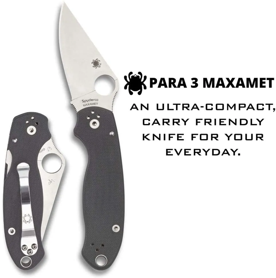 Spyderco Para 3 G-10 Dark Gray Maxamet 2.93" Plain Edge Folding Pocket Knife (C223GPDGY)