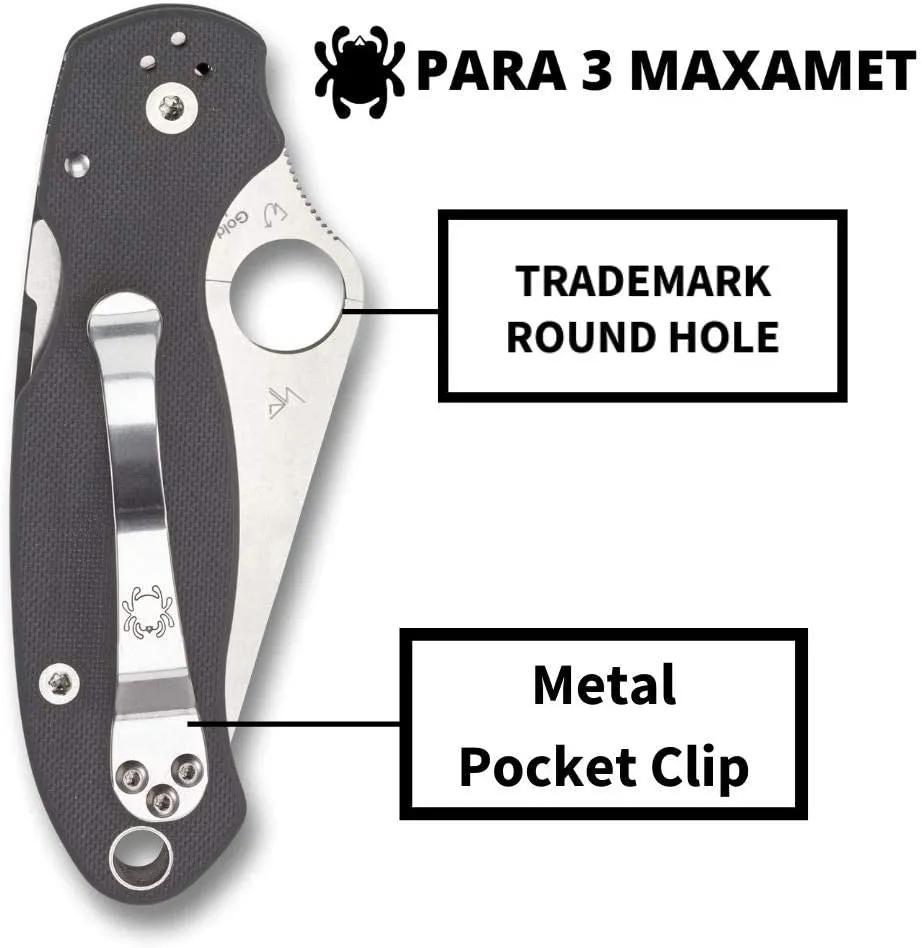 Spyderco Para 3 G-10 Dark Gray Maxamet 2.93" Plain Edge Folding Pocket Knife (C223GPDGY)