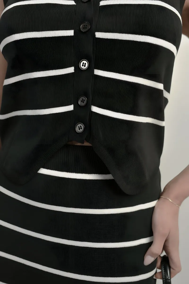 Stripe Button Down Vest Top & Skirt Co-ord Set