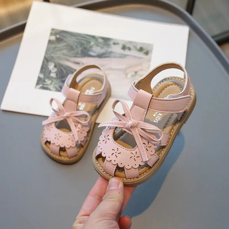 Summer Baby Girls Sandals Cut-Outs Lace Princess Shoes Children Sandals Anti Slip Soft Sole Toddler Kids Beach Shoes