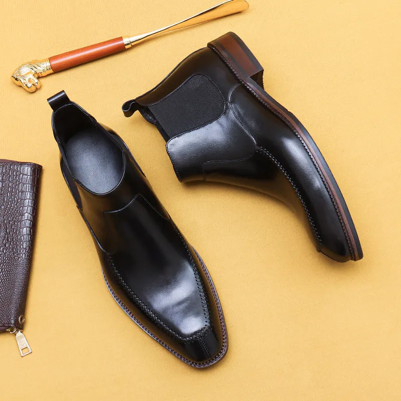 Top Layer Cowhide Men's Leather Shoes High-Top Leather Shoes Men's Fashion Shoes Genuine Leather England Style Business Formal Wear Cowhide Boots Winter Martin Boots21318