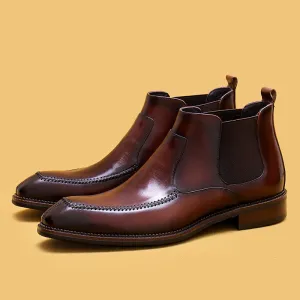 Top Layer Cowhide Men's Leather Shoes High-Top Leather Shoes Men's Fashion Shoes Genuine Leather England Style Business Formal Wear Cowhide Boots Winter Martin Boots21318
