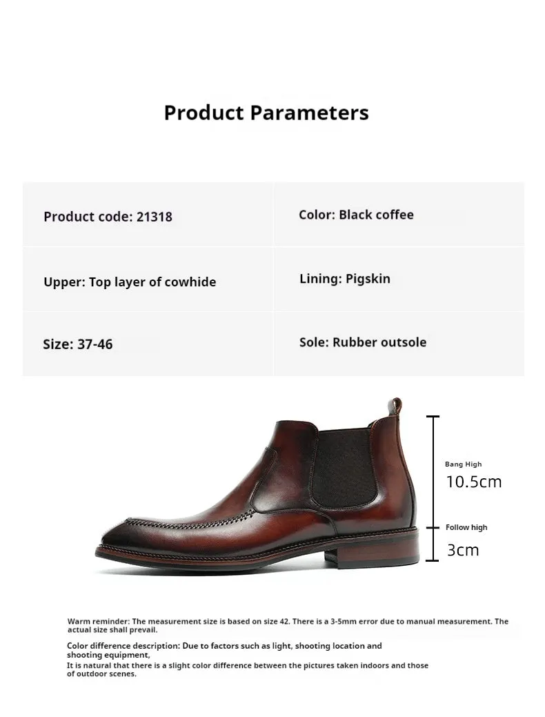 Top Layer Cowhide Men's Leather Shoes High-Top Leather Shoes Men's Fashion Shoes Genuine Leather England Style Business Formal Wear Cowhide Boots Winter Martin Boots21318