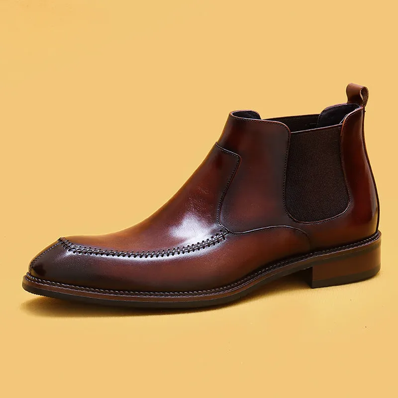 Top Layer Cowhide Men's Leather Shoes High-Top Leather Shoes Men's Fashion Shoes Genuine Leather England Style Business Formal Wear Cowhide Boots Winter Martin Boots21318