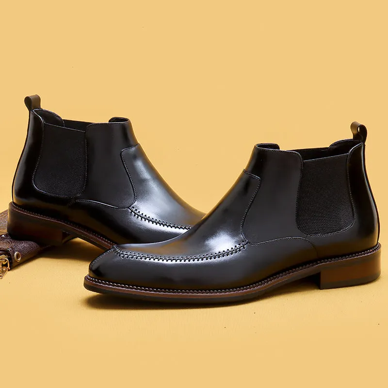 Top Layer Cowhide Men's Leather Shoes High-Top Leather Shoes Men's Fashion Shoes Genuine Leather England Style Business Formal Wear Cowhide Boots Winter Martin Boots21318