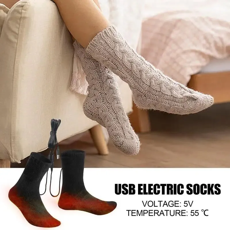 USB Heated Socks Women Ski Thermal Stockings Fast Heating Winter Warmth Supplies 5V Long Warmth Stocking For Outdoor Activities