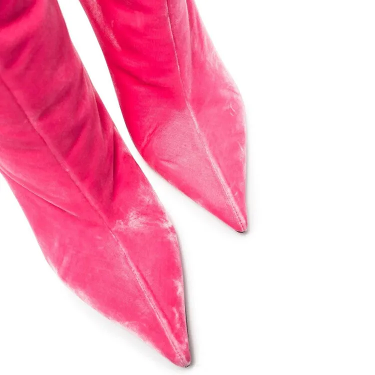 Velvet knee high pointed toe wedge boots