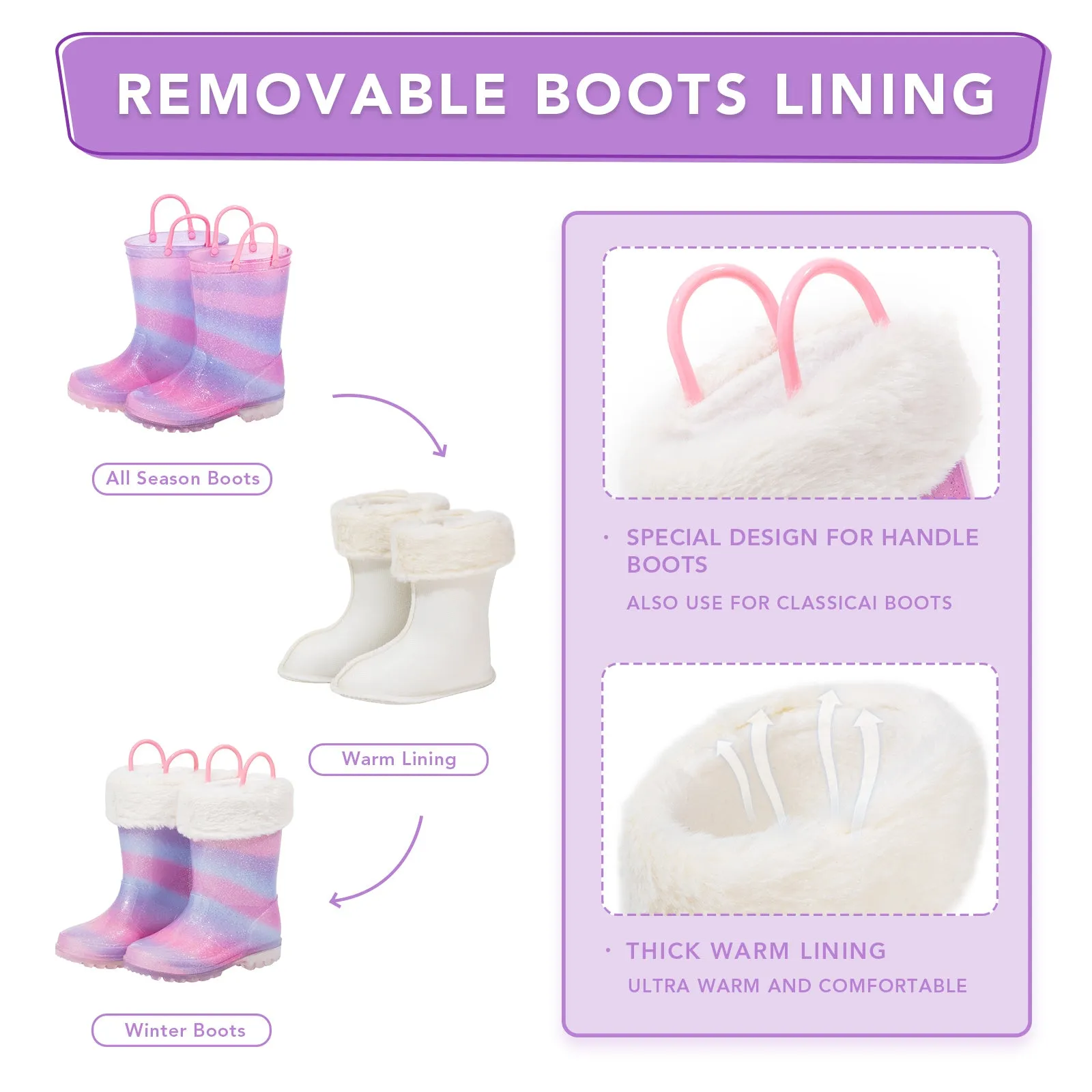 Warm Light Up Girls Rain Boots