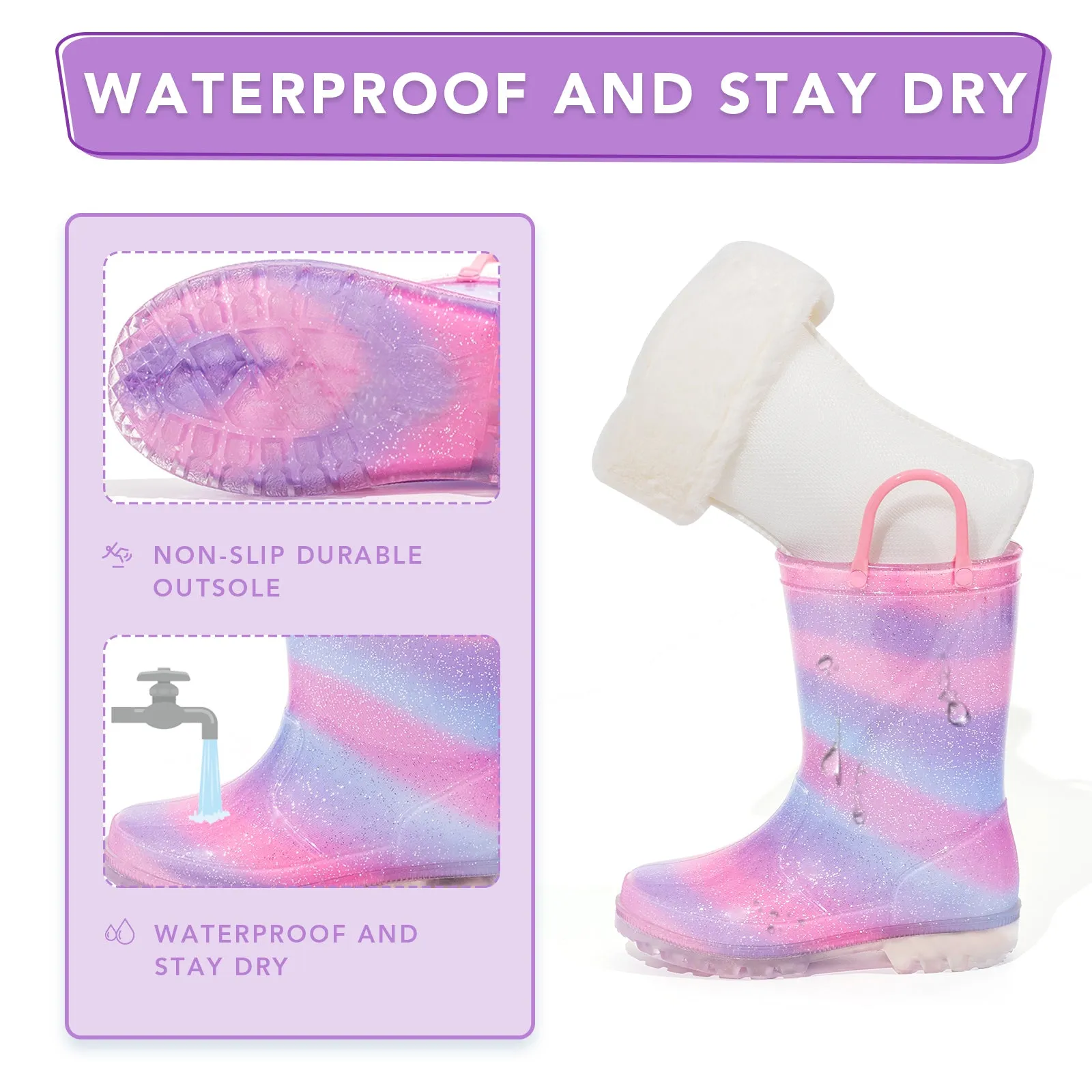 Warm Light Up Girls Rain Boots