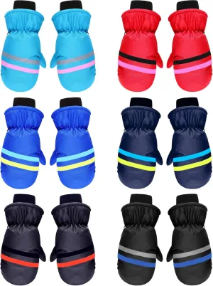 Waterproof & Warm Kids Snow Mittens - 6 Pairs