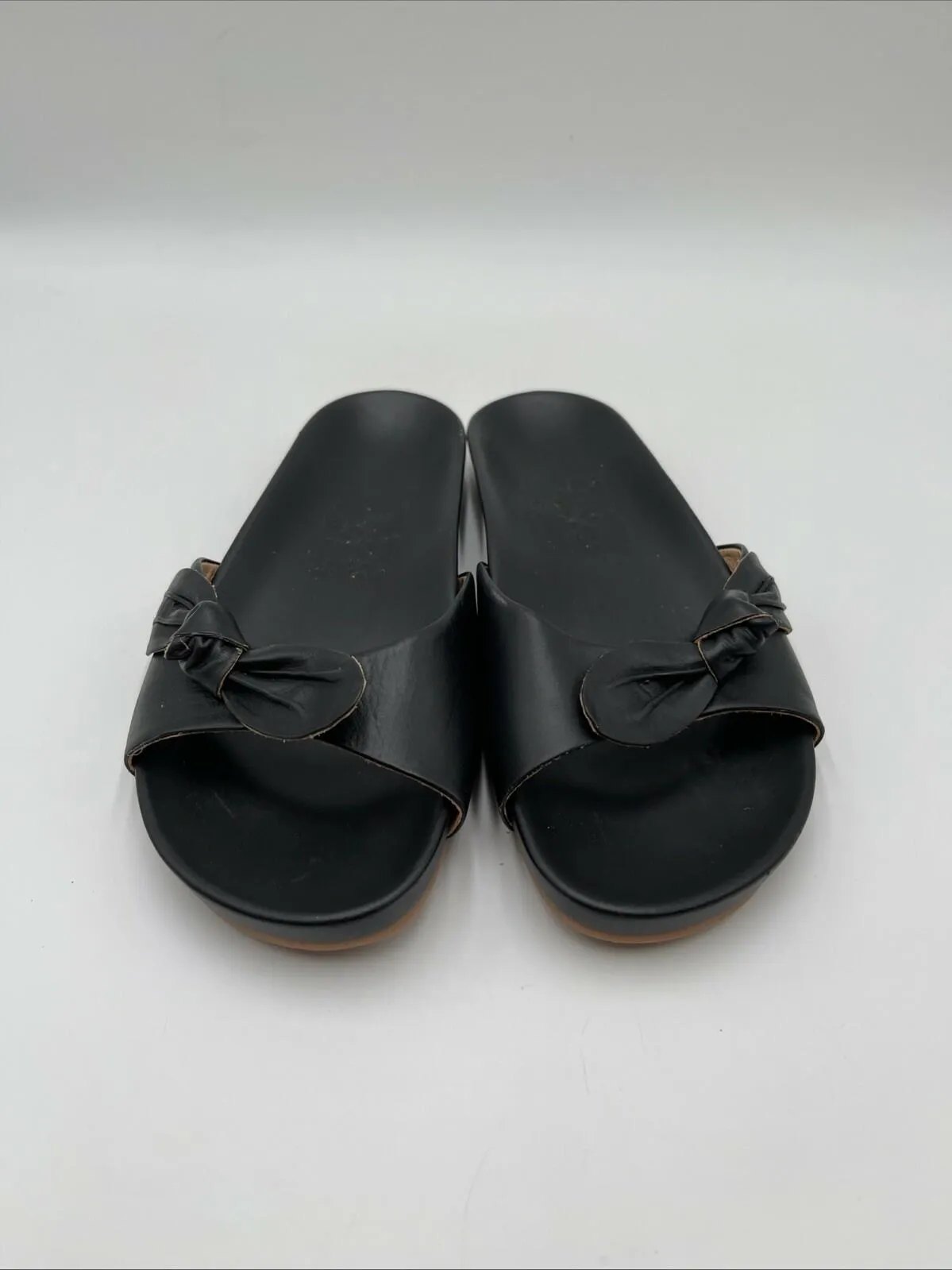 Women’s Jack Rogers Dorothy Bow Leather Slide Sandals Black Size 8M - Very Good