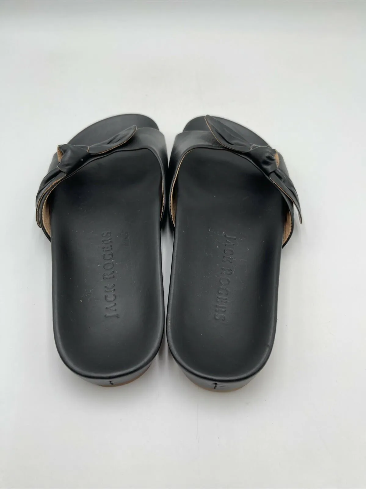 Women’s Jack Rogers Dorothy Bow Leather Slide Sandals Black Size 8M - Very Good